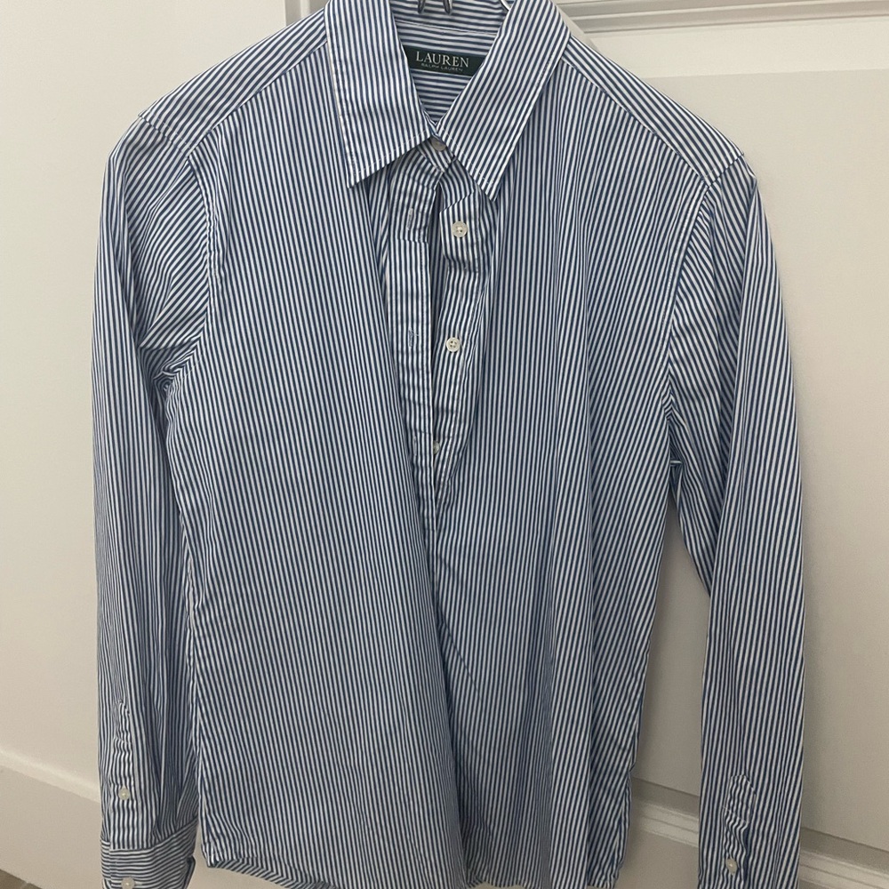 Ralph Lauren Blue and White Striped Button-Down Blouse Women’s size S